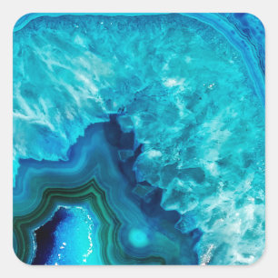 Sticker Carré Agate moderne en marbre bleu