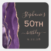 Sticker Carré Agate Purple Rose Gold Dark 50e anniversaire (Devant)