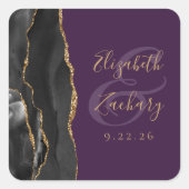 Sticker Carré Agate Script Black Gold Deep Purple Mariage (Devant)