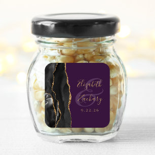 Sticker Carré Agate Script Black Gold Deep Purple Mariage