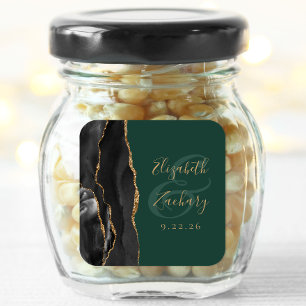 Sticker Carré Agate Script Black Gold Emerald Mariage