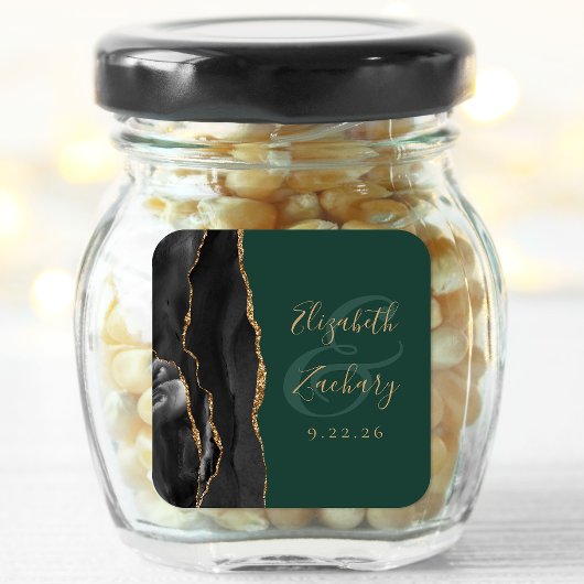 Sticker Carré Agate Script Black Gold Emerald Mariage