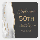 Sticker Carré Agate Script gris blanc or foncé 50e anniversaire (Devant)