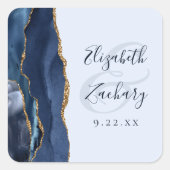 Sticker Carré Agate Script Navy Pale Blue Gold Wedding (Devant)