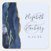 Sticker Carré Agate Script Navy Pale Blue Gold Wedding (Devant)