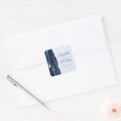 Sticker Carré Agate Script Navy Pale Blue Gold Wedding (Enveloppe)