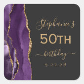 Sticker Carré Agate Script Purple Gold Dark 50e anniversaire (Devant)