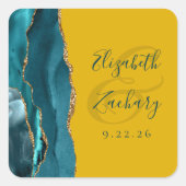 Sticker Carré Agate Script Turquoise or moutarde Jaune Mariage (Devant)