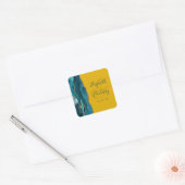Sticker Carré Agate Script Turquoise or moutarde Jaune Mariage (Enveloppe)