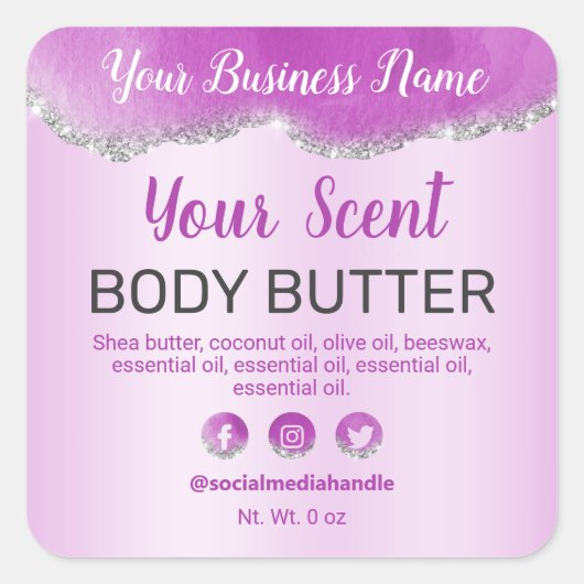 Sticker Carré Agate subtil Purple Silver Parties scintillant Éti (Devant)