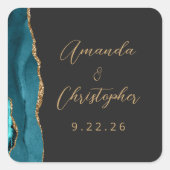 Sticker Carré Agate Turquoise Blue Gold Script Dark Mariage (Devant)