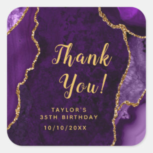 Sticker Carré Agate violet et or Anniversaire Merci