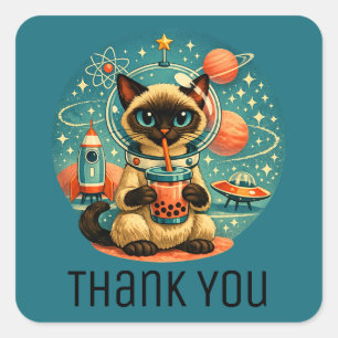 Sticker Carré Âge Atomique Boba Siamois Astronaute Chat Merci