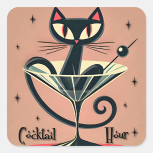 Sticker Carré Âge atomique Futuriste de l'espace Noir Cat Martin
