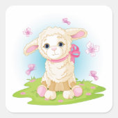 Sticker Carré Agneau Cute Et Papillons Rose (Devant)