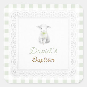 Sticker Carré agneau mignon rustique vert sauge à carreaux Bap