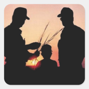 Sticker Carré Agriculteurs et coucher du soleil