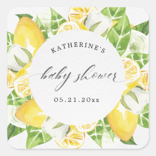 Sticker Carré agrumes citron fleur baby shower monogramme