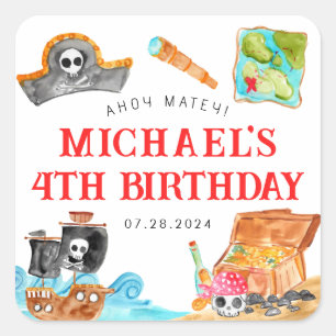 Sticker Carré Ahoy Shipmates Treast Hunt Ship Pirate Anniversair
