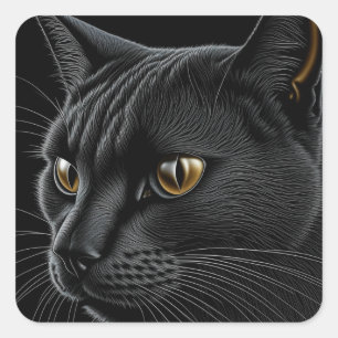 Sticker Carré AI Chat noir avec yeux jaunes