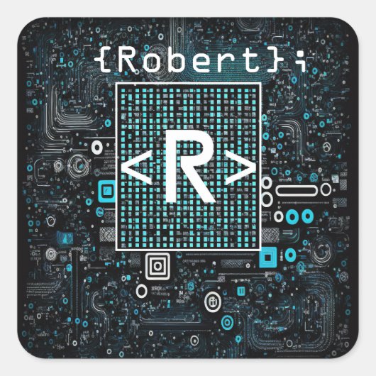 Sticker Carré Ai - Technologie - Monogramme de codage - Lettre R (Devant)