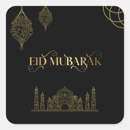 Sticker Carré Aïd Moubarak 2024 - Calligraphie d'or (Devant)