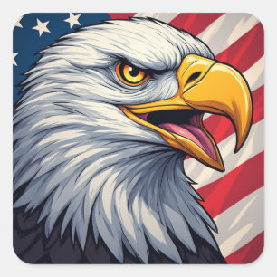 Sticker Carré Aigle de dessin animé avec un design patriotique d