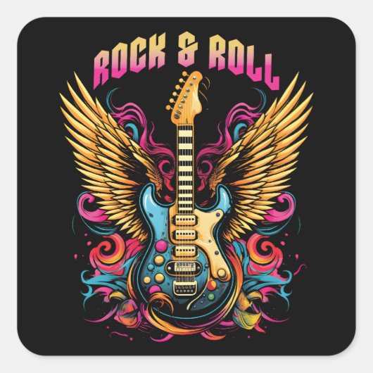 Sticker Carré Ailes de guitare Rock n Roll (Devant)