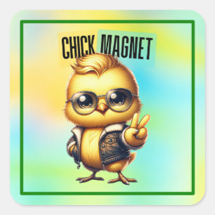 Sticker Carré Aimant Poussin Mignon Funny Pâques
