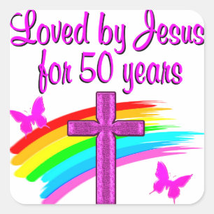 STICKER CARRÉ AIMÉ PAR DIEU 50E ANNIVERSAIRE DESIGN