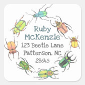 Sticker Carré Aimer Bugs Aquarelle Beetle Adresse de retour (Devant)