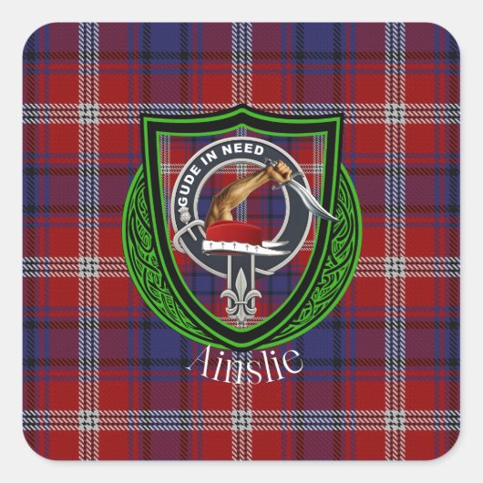 Sticker Carré Ainslie Scottish Clan Tartan & Crest (Devant)