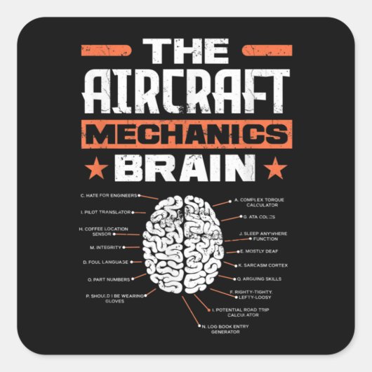 Sticker Carré Aircraft Mechanics Brain Aviation Funny Aircraft M (Devant)
