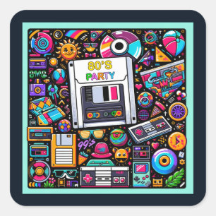 Sticker Carré Aire de jeu Retro Tech : une nostalgique Odyssée d