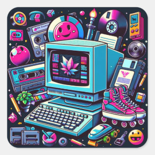 Sticker Carré Aire de jeu Retro Tech : une nostalgique Odyssée d