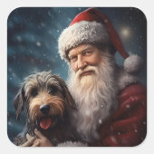 Sticker Carré Airedale avec Noël Festif du Père Noël (Devant)