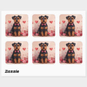 Sticker Carré Airedale avec Rose - Saint Valentin (Feuille)