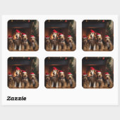 Sticker Carré Airedale près de la cheminée Noël (Feuille)