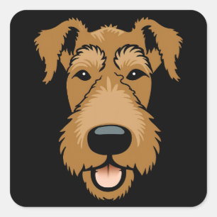 Sticker Carré Airedale Terrier Cute Drôle Drôle Caricature Chien