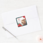 Sticker Carré Airedale Terrier Poinsettia frontière Noël (Enveloppe)