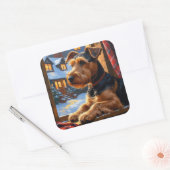 Sticker Carré Airedale Terrier With Christmas Lights Holiday (Enveloppe)