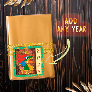 Sticker Carré Ajouter Année Année Chinoise Dragon Jade Rouge Ver