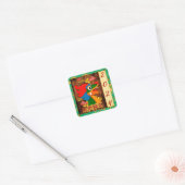 Sticker Carré Ajouter Année Chinoise Dragon Rouge Jade Vert Or (Enveloppe)