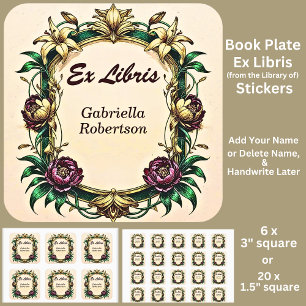 Sticker Carré Ajouter le nom Ex Libris Elegant Art Nouveau