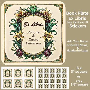 Sticker Carré Ajouter le nom Ex Libris Elegant Art Nouveau