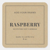 Sticker Carré Ajouter Marque Gris Bordure Rustique Kraft Étiquet (Devant)