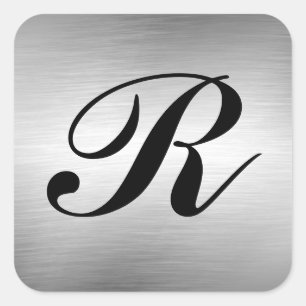 Sticker Carré Ajouter Monogramme Custom Silver Metal Look Sticke