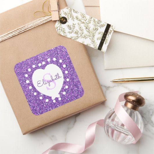 Sticker Carré Ajouter Un Nom Monogramme Parties scintillant Viol (Cadeaux)