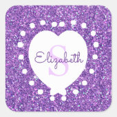 Sticker Carré Ajouter Un Nom Monogramme Parties scintillant Viol (Devant)