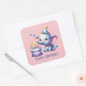 Sticker Carré Ajouter un texte Joyeux éléphant fille d'anniversa (Enveloppe)